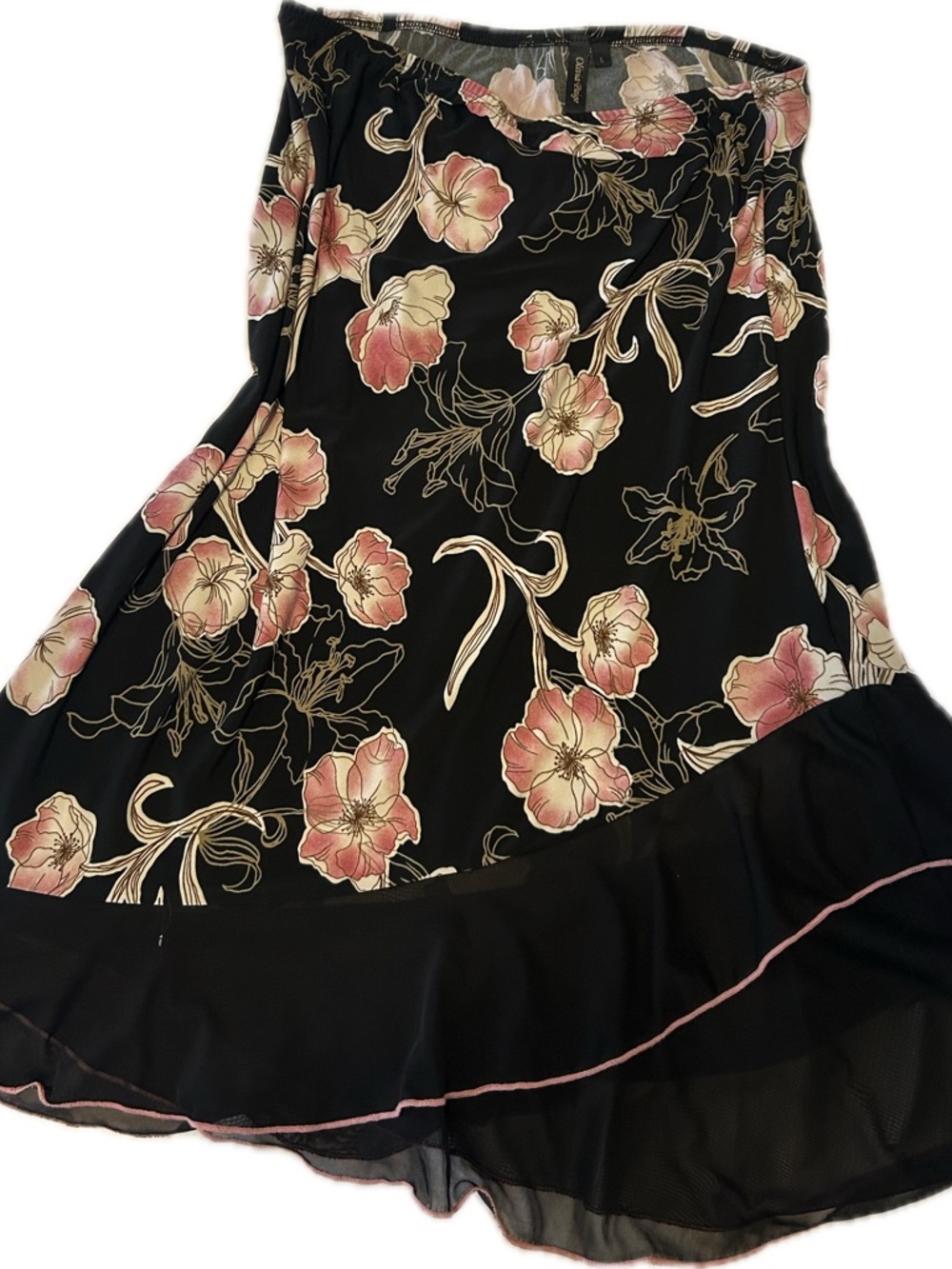 Floral Black and Pink asymmetrical midi skirt sex and the city